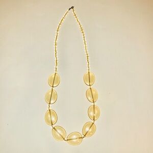 Vintage light orange Peach Lucite Oval Statement Necklace with Pearls 30” Clear
